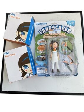 Vintage Progressive Flo Toy Bundle - Landscaper Figure & 2 Kidrobot Blind Boxes